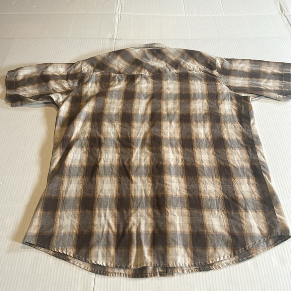Real Work Wear Plaid Brown light brown blue Men's Shirt pearl snap buttons sz L - Picture 7 of 9